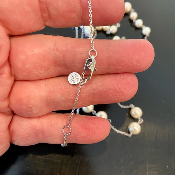 NWT Authentic Luxury Tory Burch Pearl Crystal Rosary Necklace - Picture 13 of 17